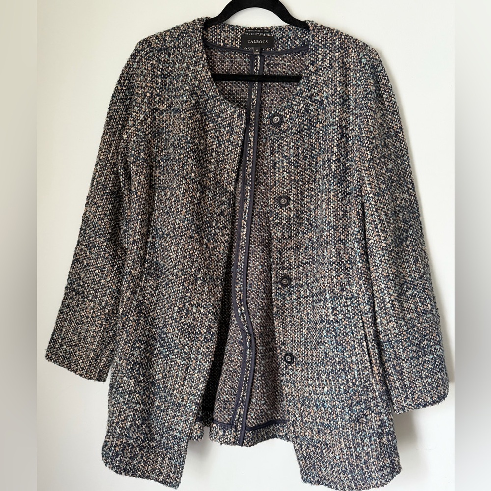 Talbots Tweed Jacket Italian Fabric Boucle Coat Chanel Style Blazer Size 10